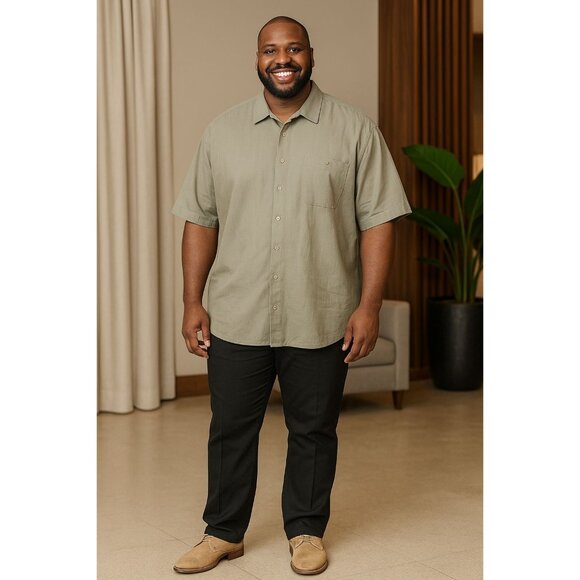 Trust Mens Short Sleeve Linen Blend Button-Down Shirt 3X Casual Relaxed Fit - Picture 8 of 8